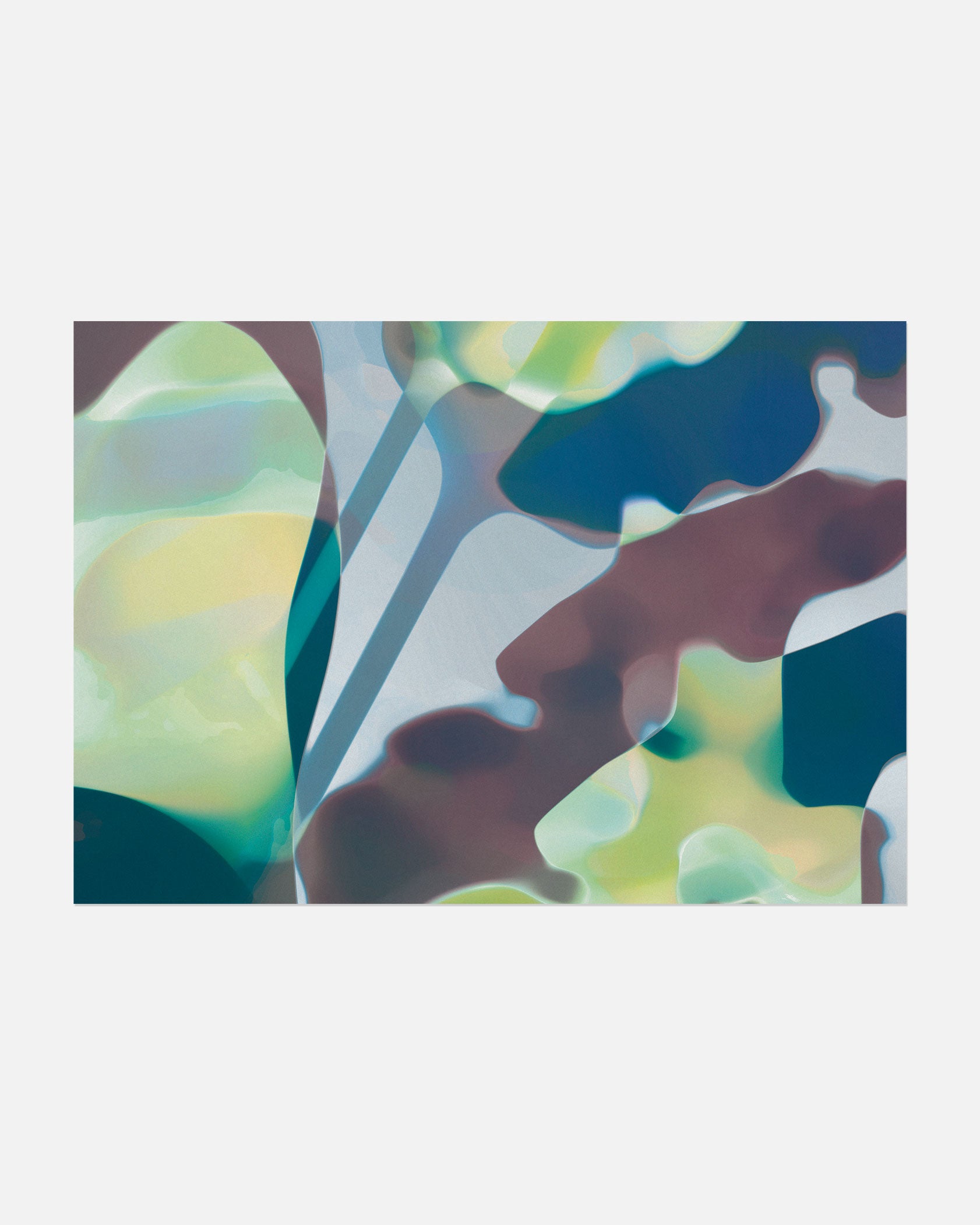 Abstract Inka Lily poster in green, blue, and brown tones, inspired by nature